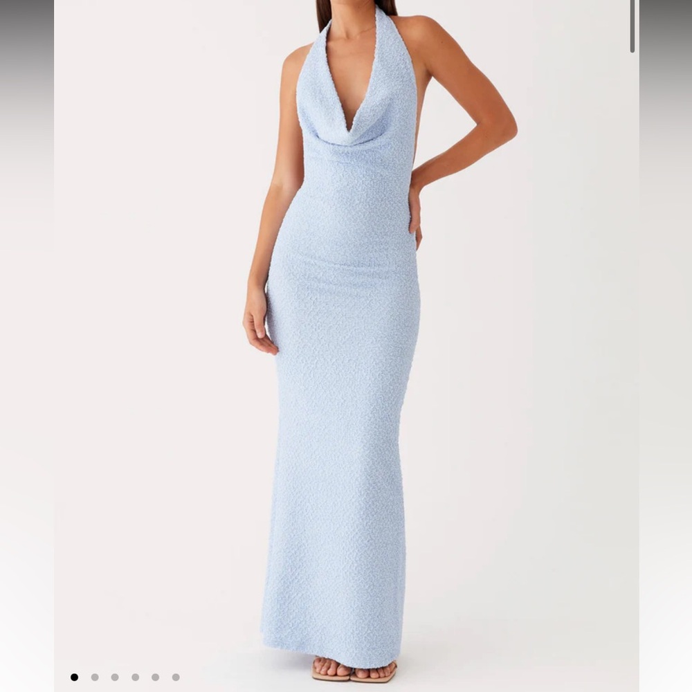 Peppermayo Exclusive Anella Blue Halter Maxi Dress
